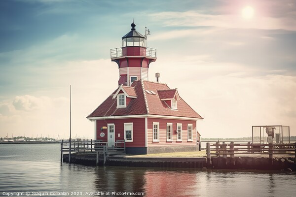 The famous Paard lighthouse at the end of a jetty. Ai generated. Picture Board by Joaquin Corbalan