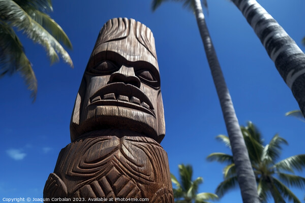 Tiki sculpture engraved in the wood Hawaiian religious motifs. A Picture Board by Joaquin Corbalan