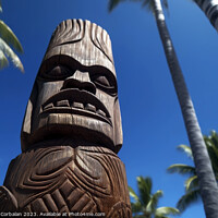 Buy canvas prints of Tiki sculpture engraved in the wood Hawaiian religious motifs. A by Joaquin Corbalan