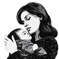 Buy canvas prints of Artistic illustration of a mother with her baby, watercolor painting. Ai generated. by Joaquin Corbalan