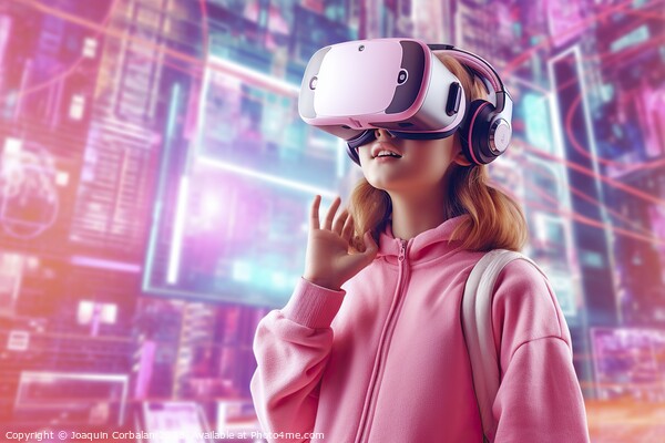 oung girl explores virtual reality shopping experience with futuristic glasses. AI Generated Picture Board by Joaquin Corbalan