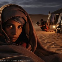 Buy canvas prints of A turbaned Tuareg at night in the desert. Ai generated. by Joaquin Corbalan