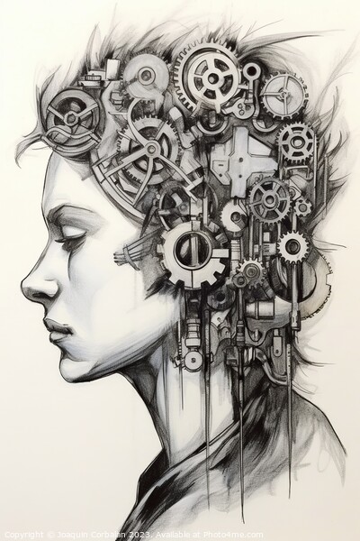 Pencil illustration, vertical, of a teenager listening to music. AI generated. Picture Board by Joaquin Corbalan