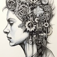 Buy canvas prints of Pencil illustration, vertical, of a teenager listening to music. AI generated. by Joaquin Corbalan