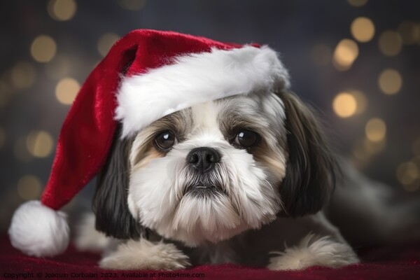 Nice dog with a christmas hat, posing on red backg Picture Board by Joaquin Corbalan