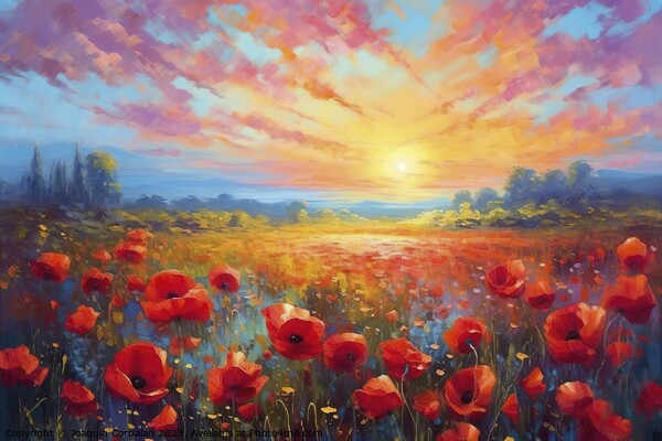 Painting of a landscape, a meadow with flowers at  Picture Board by Joaquin Corbalan