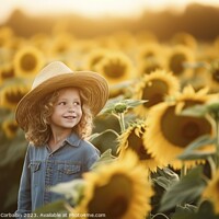 Buy canvas prints of Boy playing among the sunflowers on a nice summer afternoon.Fict by Joaquin Corbalan
