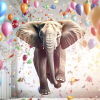 Buy canvas prints of A light elephant floating with colored balloons. A by Joaquin Corbalan