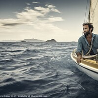 Buy canvas prints of A lonely, handsome man sails his small boat, enjoying the sea br by Joaquin Corbalan