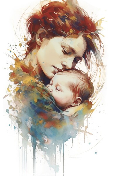 artistic watercolor illustration capturing the profound bond between a mother and her baby. AI Generated Picture Board by Joaquin Corbalan