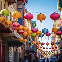 Buy canvas prints of the streets of Chinese cities come alive with a dazzling display of brightly colored lanterns, creating an enchanting atmosphere. Ai generated. by Joaquin Corbalan