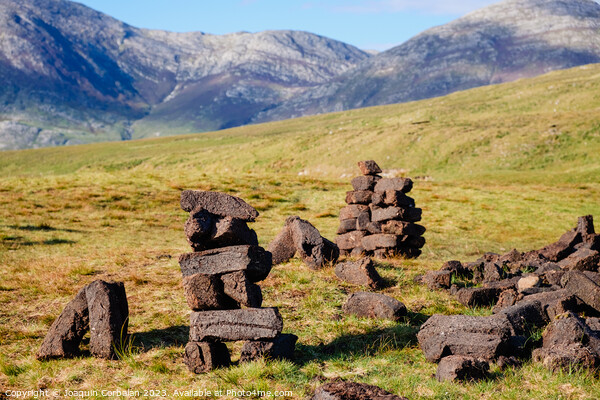 Peat blocks, in a traditional peat bog, on the coast of Ireland Picture Board by Joaquin Corbalan