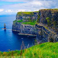 Buy canvas prints of Beautiful view of the Cliffs of Moher, a calm blue sea with copy space. by Joaquin Corbalan