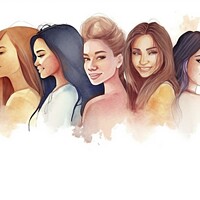 Buy canvas prints of A colorful watercolor drawing depicting a diverse group of young women, symbolizing feminism and empowerment, against a blank background by Joaquin Corbalan