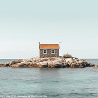 Buy canvas prints of The rise in sea level leaves a small house on a promontory isolated. by Joaquin Corbalan