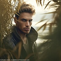 Buy canvas prints of A male model poses with a captivating look among t by Joaquin Corbalan