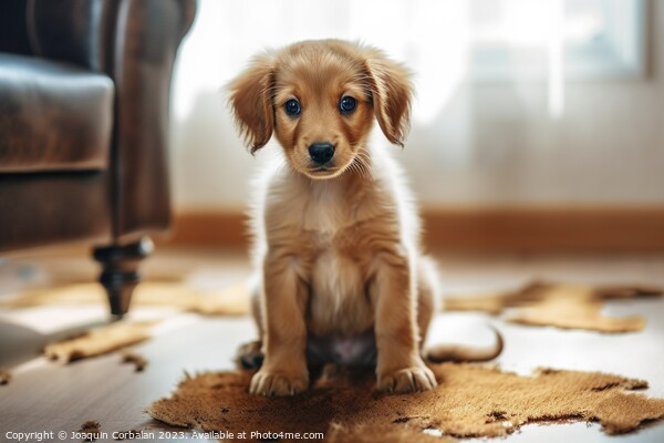 A puppy rests after tearing up the carpet at home. Picture Board by Joaquin Corbalan