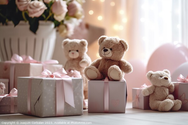 Many gifts in pink boxes and stuffed animals, exce Picture Board by Joaquin Corbalan