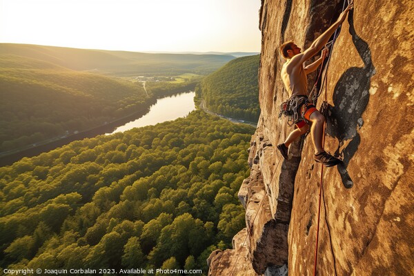 An athlete, man, climbing a bare rock wall on a ve Picture Board by Joaquin Corbalan