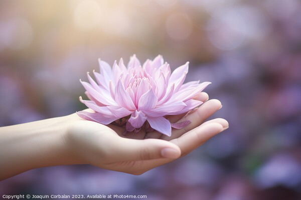 Hand holds a delicate lotus flower, peace and harm Picture Board by Joaquin Corbalan