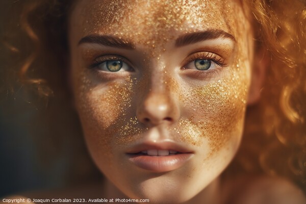 Intense look of a beautiful young woman, close-up of her face, with eyes made up with glitter Picture Board by Joaquin Corbalan