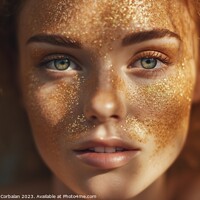 Buy canvas prints of Intense look of a beautiful young woman, close-up of her face, with eyes made up with glitter by Joaquin Corbalan