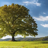Buy canvas prints of In the serene countryside, a majestic maple tree stands tall in a lush meadow under a captivating blue sky by Joaquin Corbalan