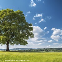 Buy canvas prints of A country landscape, a large maple tree in a meadow with green grass and beautiful blue sky. by Joaquin Corbalan
