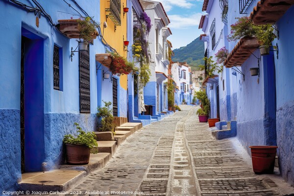 Beautiful houses painted in blue in a Moroccan vil Picture Board by Joaquin Corbalan