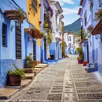 Buy canvas prints of Beautiful houses painted in blue in a Moroccan vil by Joaquin Corbalan