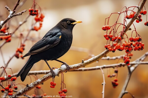 Beautiful black blackbird perched on the branch of Picture Board by Joaquin Corbalan