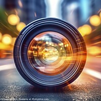 Buy canvas prints of A photography lens on the asphalt of a city, to cr by Joaquin Corbalan