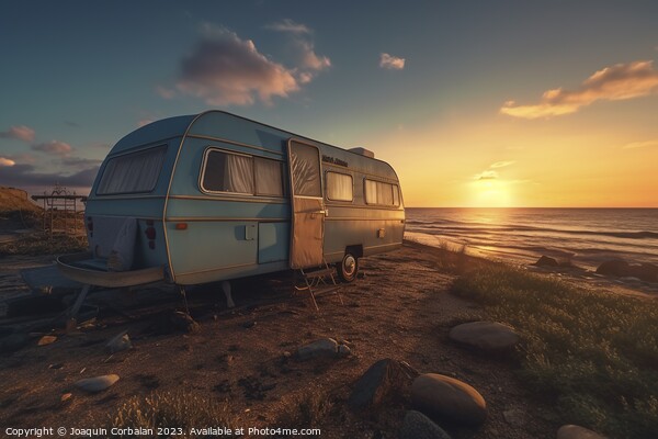 An old caravan parked next to the beach, permanent Picture Board by Joaquin Corbalan