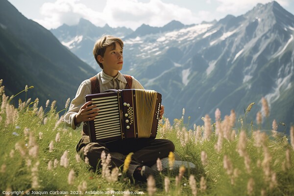 A young boy plays the traditional accordion in Tyr Picture Board by Joaquin Corbalan