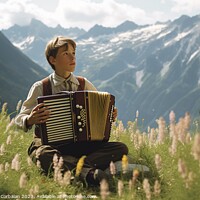 Buy canvas prints of A young boy plays the traditional accordion in Tyr by Joaquin Corbalan