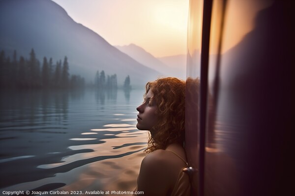 A beautiful young woman bathing in the lake next t Picture Board by Joaquin Corbalan