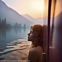 Buy canvas prints of A beautiful young woman bathing in the lake next t by Joaquin Corbalan