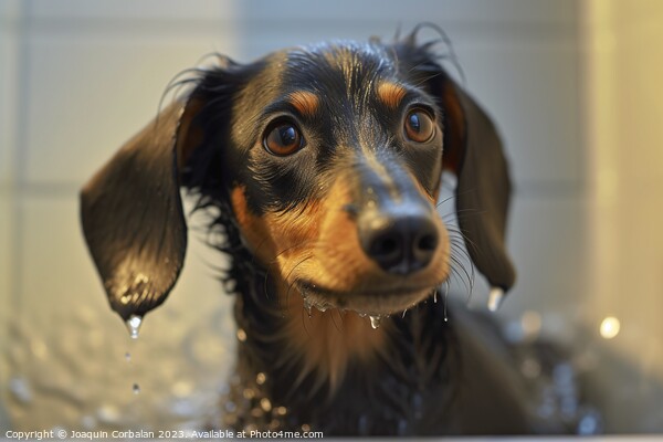Dachshund breed, this dog takes a cleaning bath. Picture Board by Joaquin Corbalan