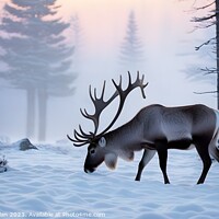 Buy canvas prints of Big reindeer wanders through the snowy forest in s by Joaquin Corbalan