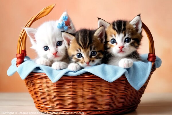 Tender and playful kittens in a basket. Picture Board by Joaquin Corbalan