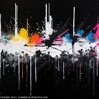 Buy canvas prints of On a black canvas, thick spots of black and white acrylic paint. by Joaquin Corbalan