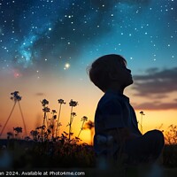 Buy canvas prints of Child observes the stars and constellations in the by Joaquin Corbalan