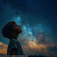 Buy canvas prints of Child marvels at the beautiful starry sky on a sta by Joaquin Corbalan
