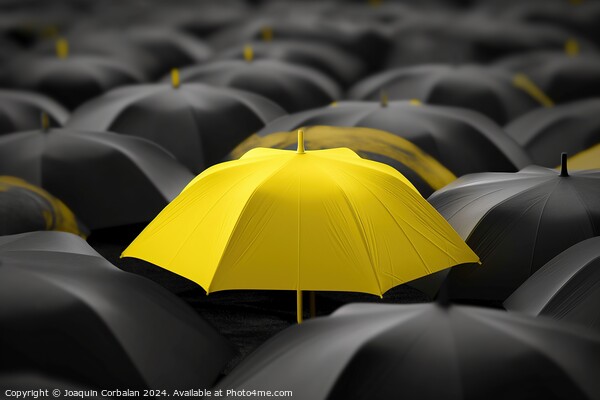 A yellow umbrella stands out from the ordinary crowd. Concept of standing out among many. Picture Board by Joaquin Corbalan