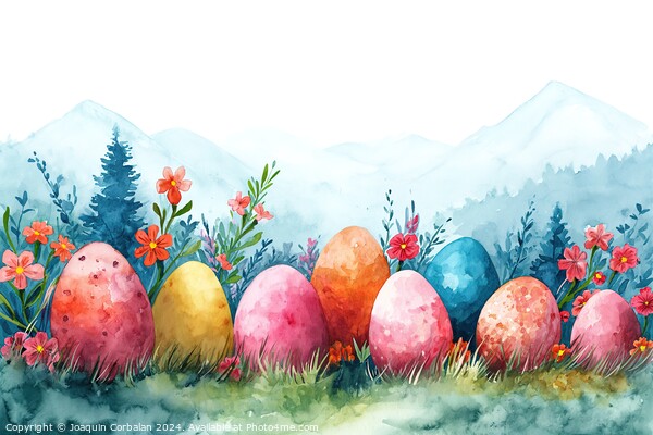 Watercolor drawing of pretty Easter eggs, on thick Picture Board by Joaquin Corbalan