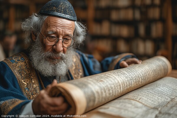 A rabid old man unrolls the torah for study. Picture Board by Joaquin Corbalan