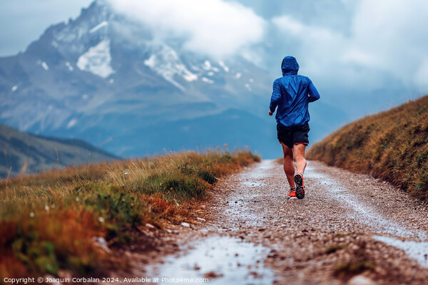 A mountain runner enjoys the trails, a day of rain Picture Board by Joaquin Corbalan