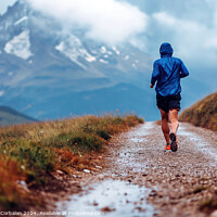 Buy canvas prints of A mountain runner enjoys the trails, a day of rain by Joaquin Corbalan