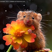 Buy canvas prints of A little fat field mouse nibbles on a flower. by Joaquin Corbalan