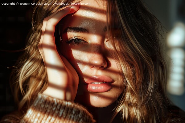 Close-up of a beautiful young woman, in dim light, Picture Board by Joaquin Corbalan
